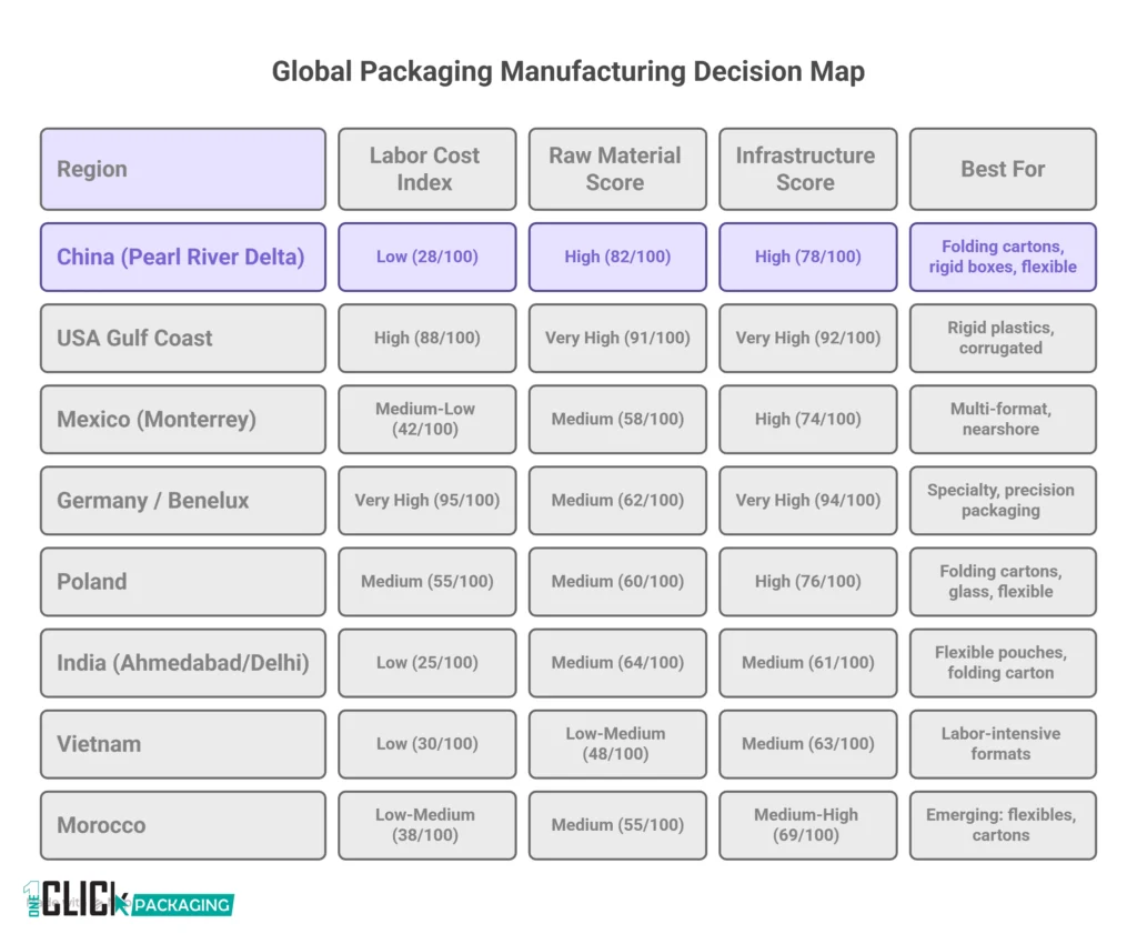 INFOGRAPHIC Global Packaging Manufacturing Decision Map Labor Materials Infrastructure Scores by Region
