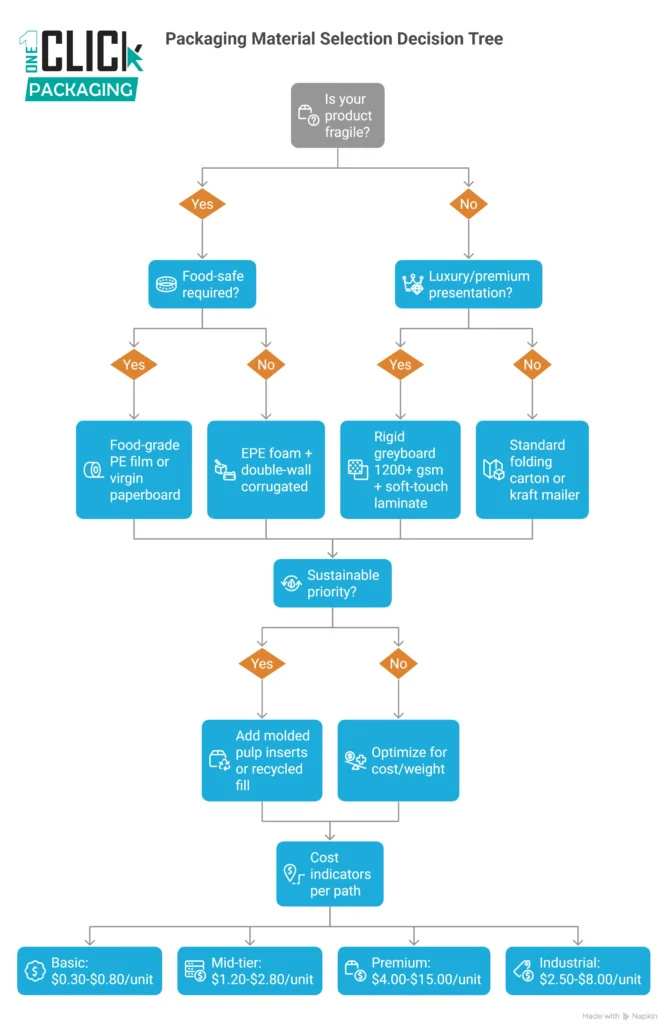 INFOGRAPHIC Packaging Material Selection Decision Tree by Product Type & Budget