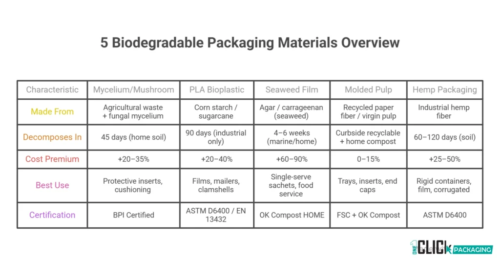 INFOGRAPHIC 5 Biodegradable Packaging Materials Decomposition Speed, Cost Premium & Best Use Cases