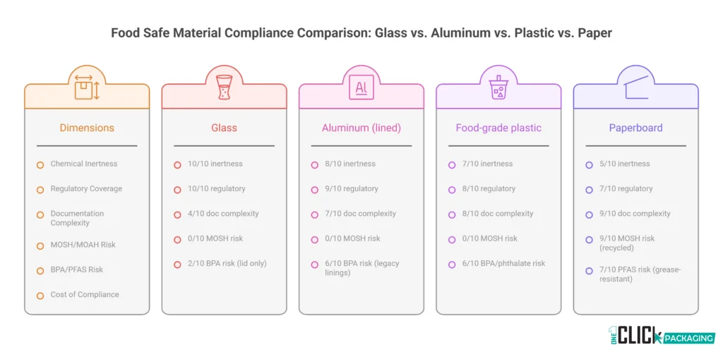INFOGRAPHIC  Food Safe Material Compliance Comparison: Glass vs. Aluminum vs. Plastic vs. Paper