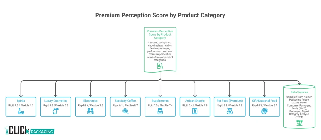 INFOGRAPHIC Rigid vs Flexible Packaging Premium Perception Score by Product Category