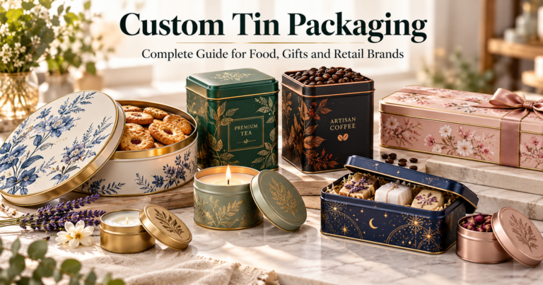 Custom tin packaging for cookies, tea, coffee, candles, gifts and retail products